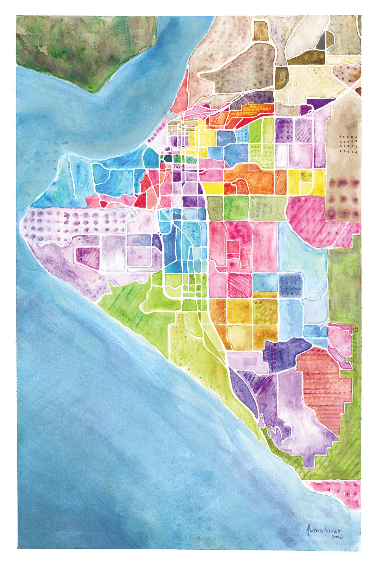 Anchorage Neighborhood Watercolor Map