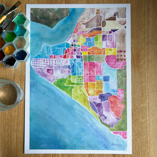 Anchorage Neighborhood Watercolor Map